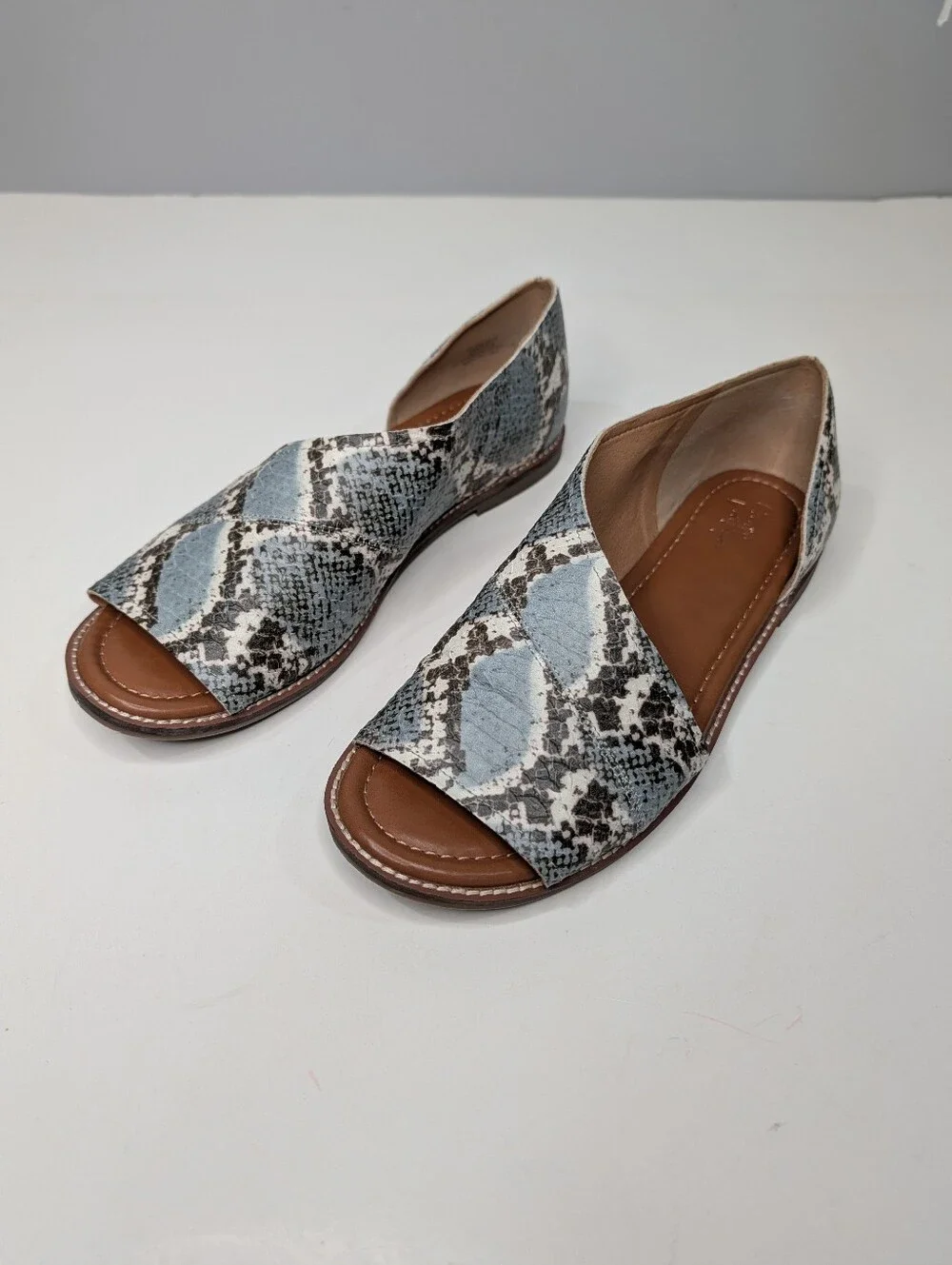 Crown Vintage Snake Print Blue Gray Open Toe Slip On Shoes Sandals Women's 8M